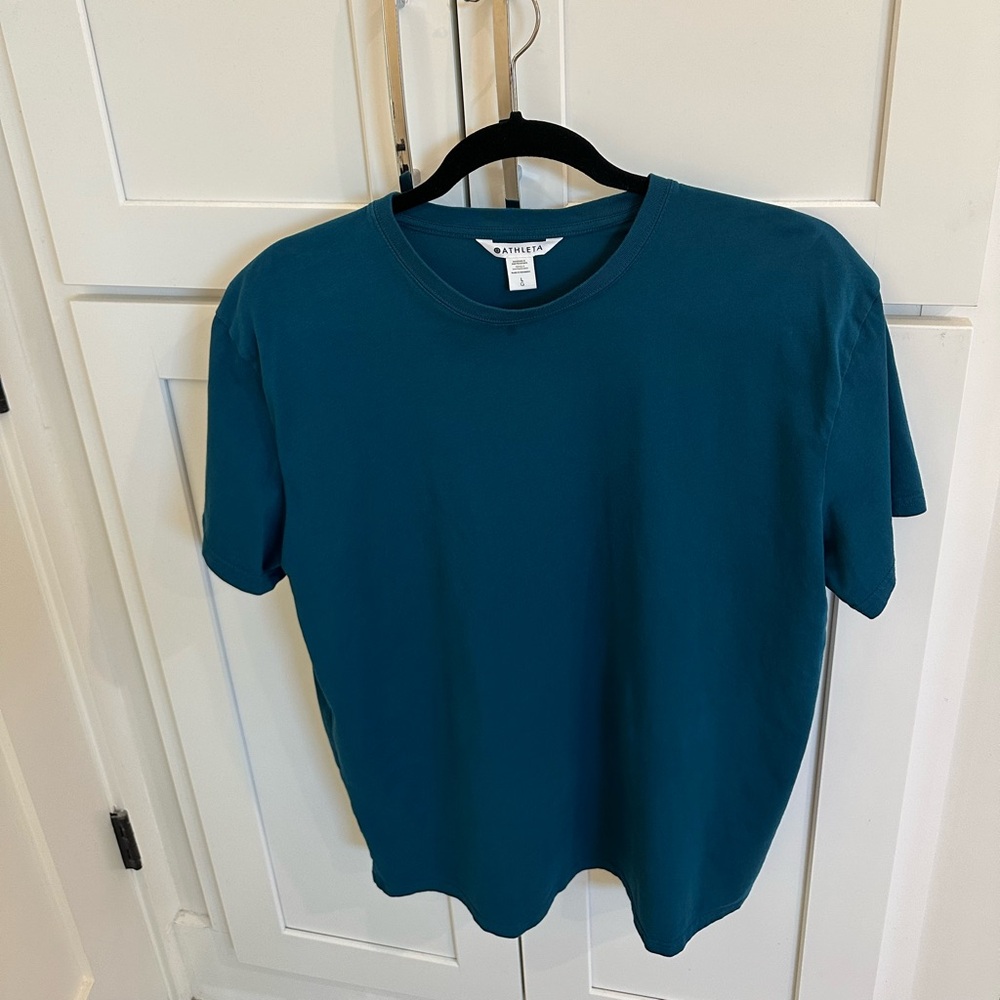 Athleta True Cotton Coastal Teal Short Sleeve Crewneck Tee Size Large